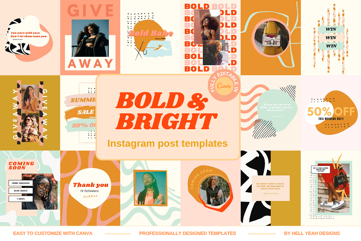 Bold Instagram Post Templates, a Social Media Template by HellYeahDesigns