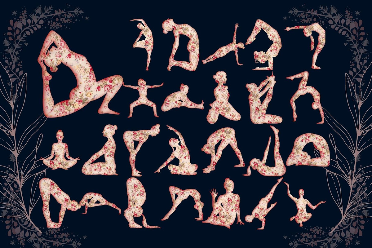 50 yoga poses with flower pattern, a Healthcare Illustration by Ellis Art (Photo 5 of 7)