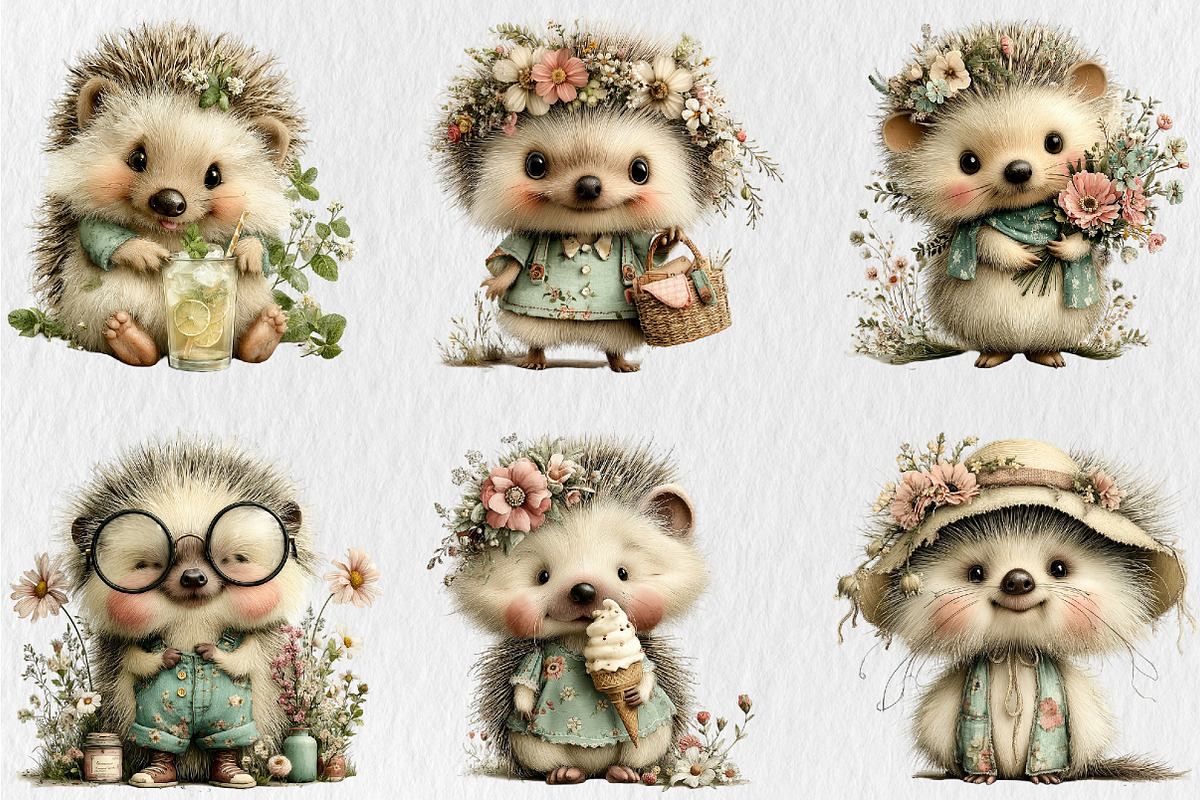 Whimsical Summer Hedgehog Clipart, a Seasonal Illustration by Rose Art (Photo 4 of 6)