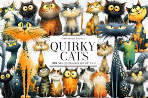 Quirky Cats Clipart, an Illustration by Designworld