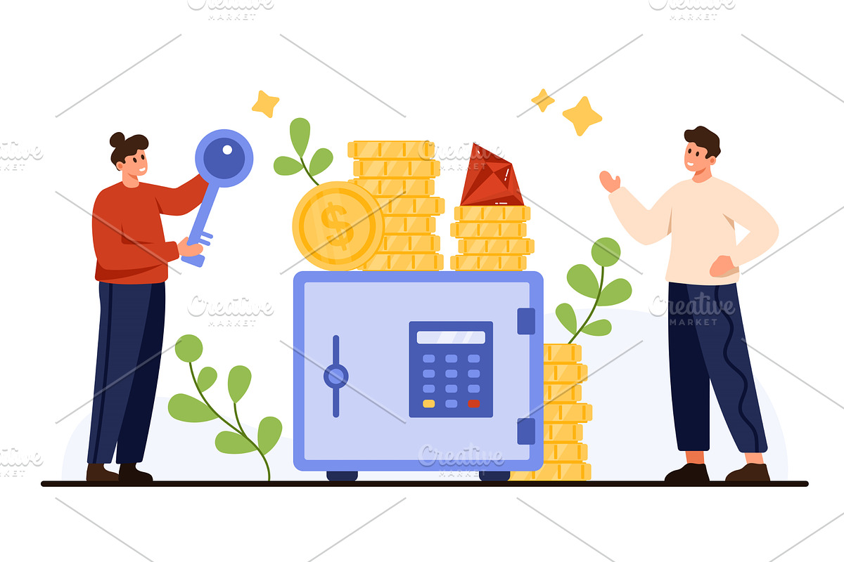 Bank Safe with Coins and Key Concept, a Finance Illustration by Flashvector