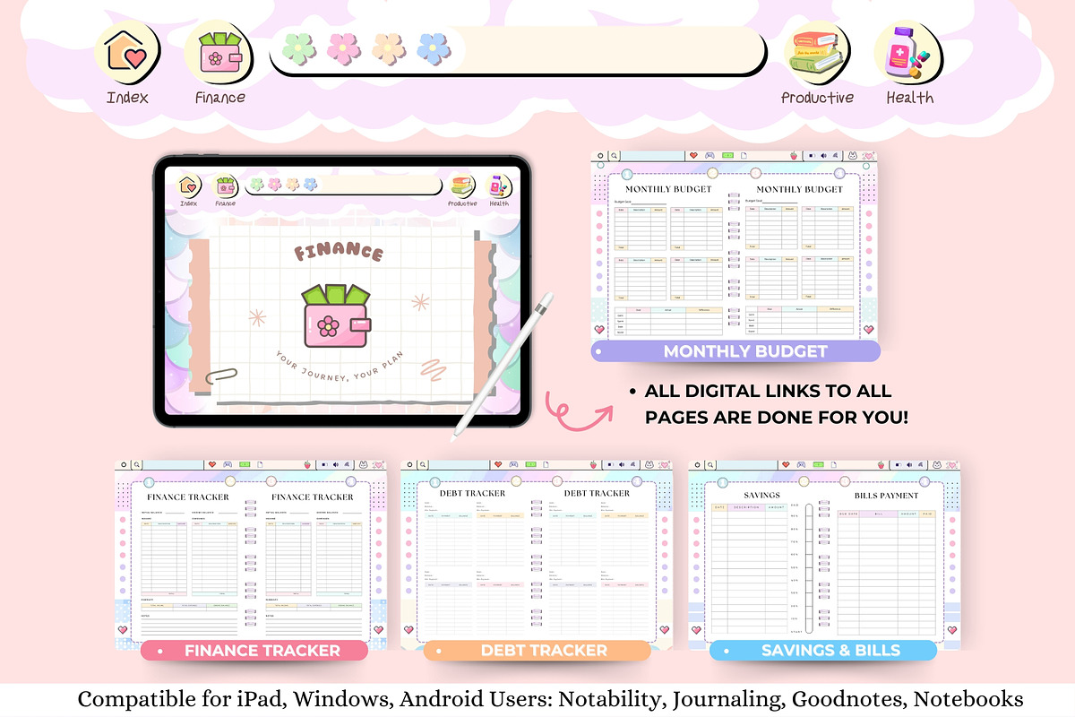Cute Undated Digital Planner, a Stationery Template by Tas Creative Studio (Photo 7 of 9)