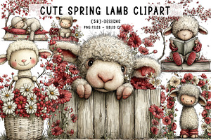 Cute Spring Lamb Clipart, an Illustration by CreationArt