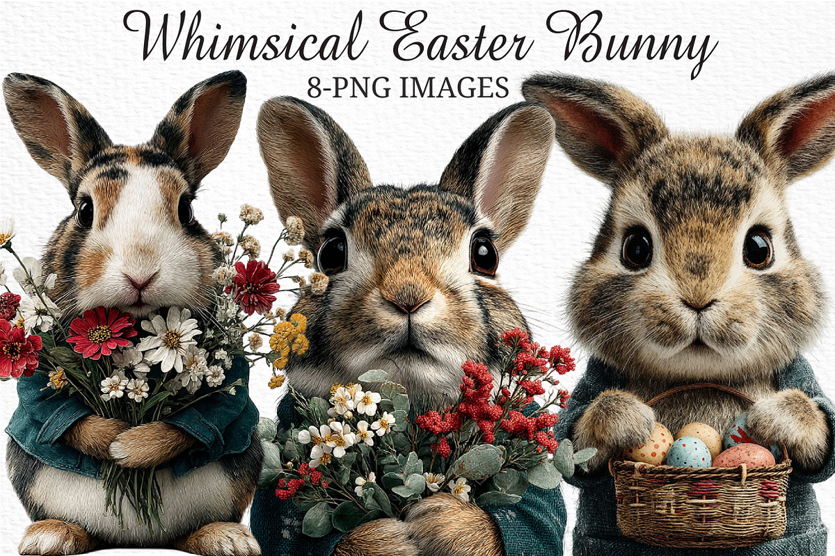 Whimsical Easter Bunny Clipart, an Illustration by Craft Nest (Photo 1 of 5)
