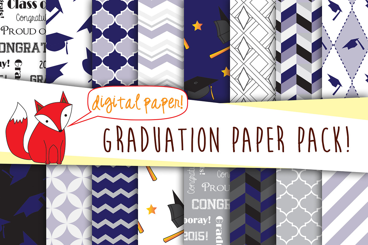 Graduation Digital Paper Pack, a Background Graphic by Foxy Digital Paper (Photo 1 of 2)