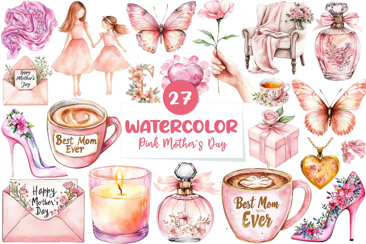 Blush Pink Mother's Day Clipart, an Illustration by CreationArt (Photo 1 of 5)