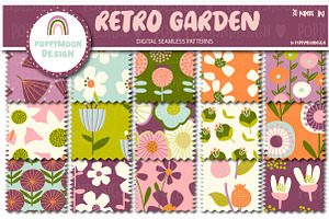 Retro Garden seamless patterns, an Illustration by Poppymoondesign