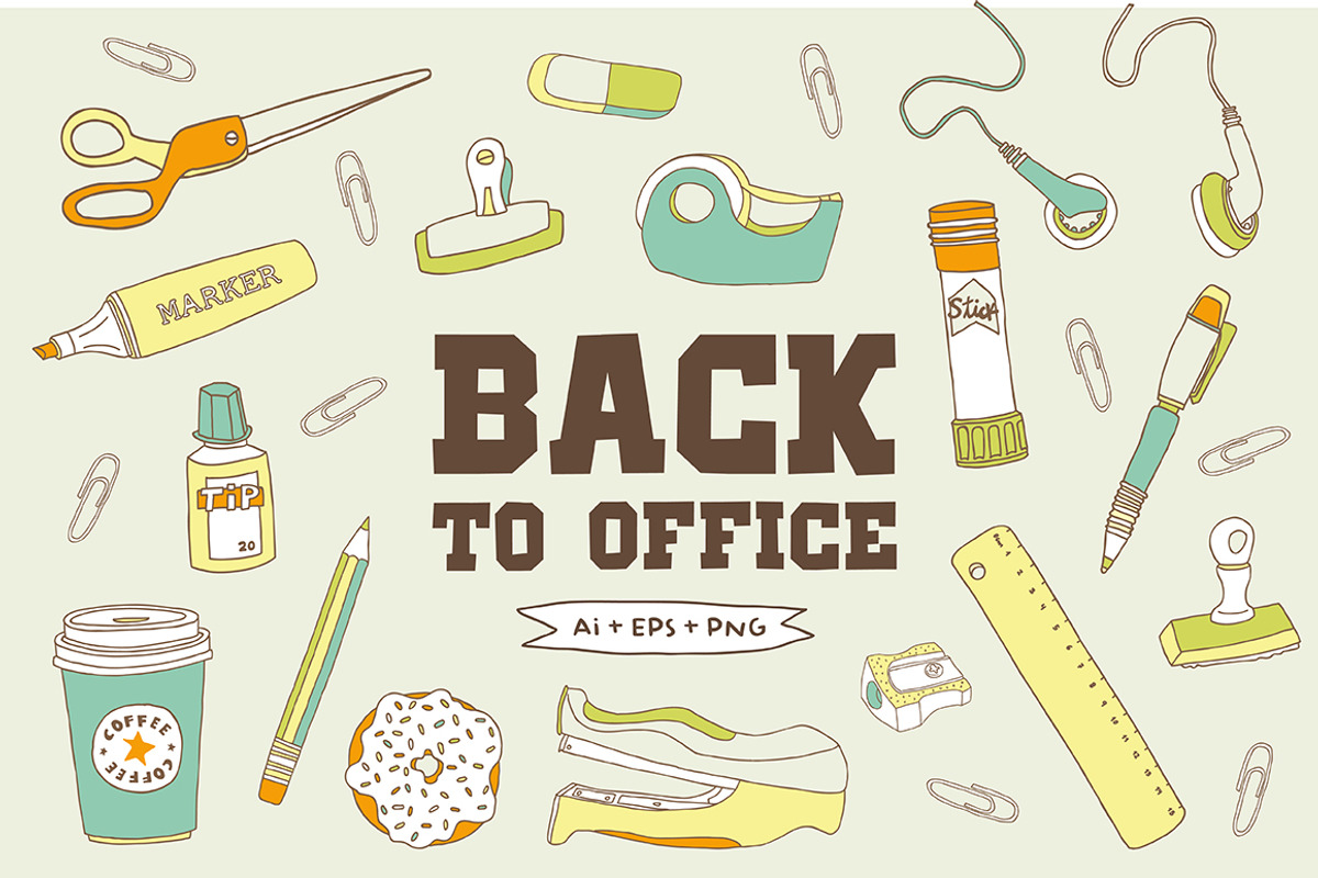 Back to Office Hand Drawn Clipart, a Work Illustration by Pencil Coffee