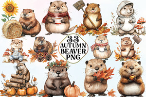 Watercolor Autumn Cute Beaver, an Illustration by CraftArtStudio