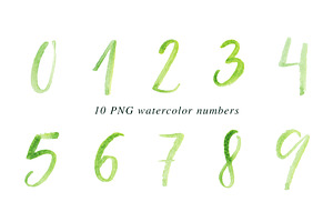 10 Watercolor Numbers PNG