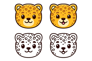 Cute Cartoon Leopard Face Set, an Animal Illustration by Irina Mir