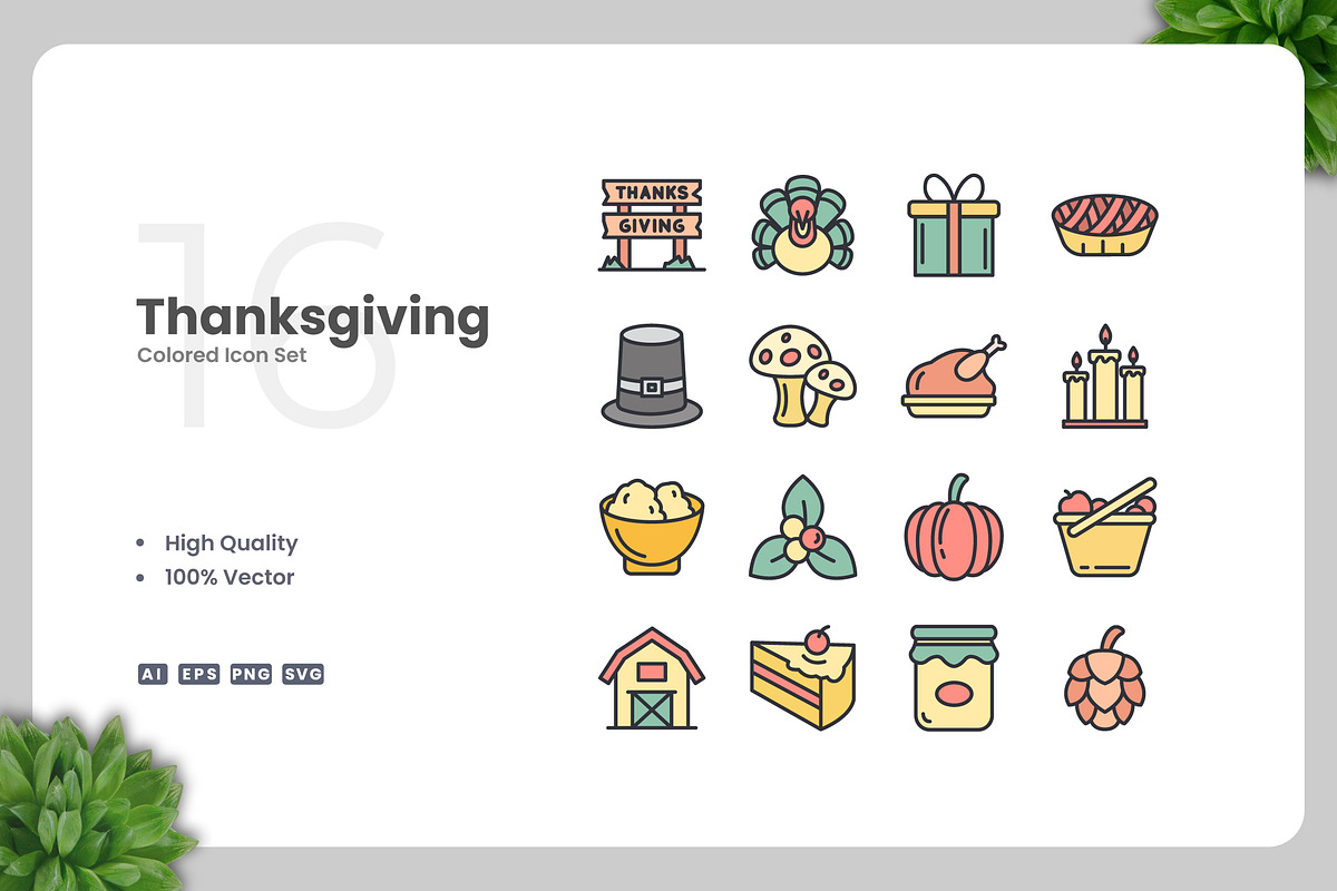 Thanksgiving Colored Icons, an Icon by Upnowgraphic
