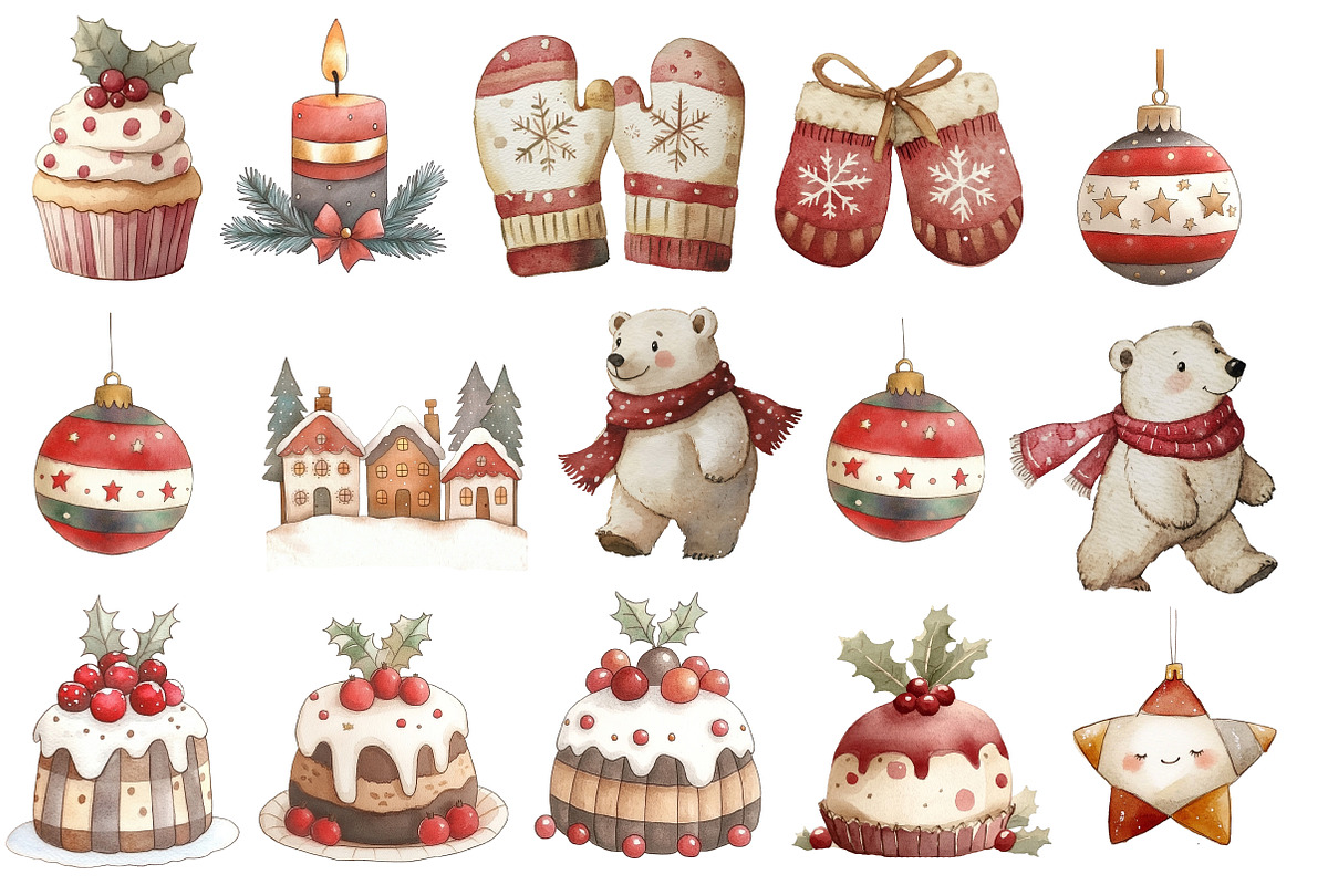 Watercolor Christmas clipart, an Illustration by Designworld (Photo 3 of 5)
