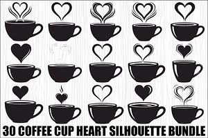Coffee Cup Heart Silhouette Bundle, an Illustration by Gaye Art