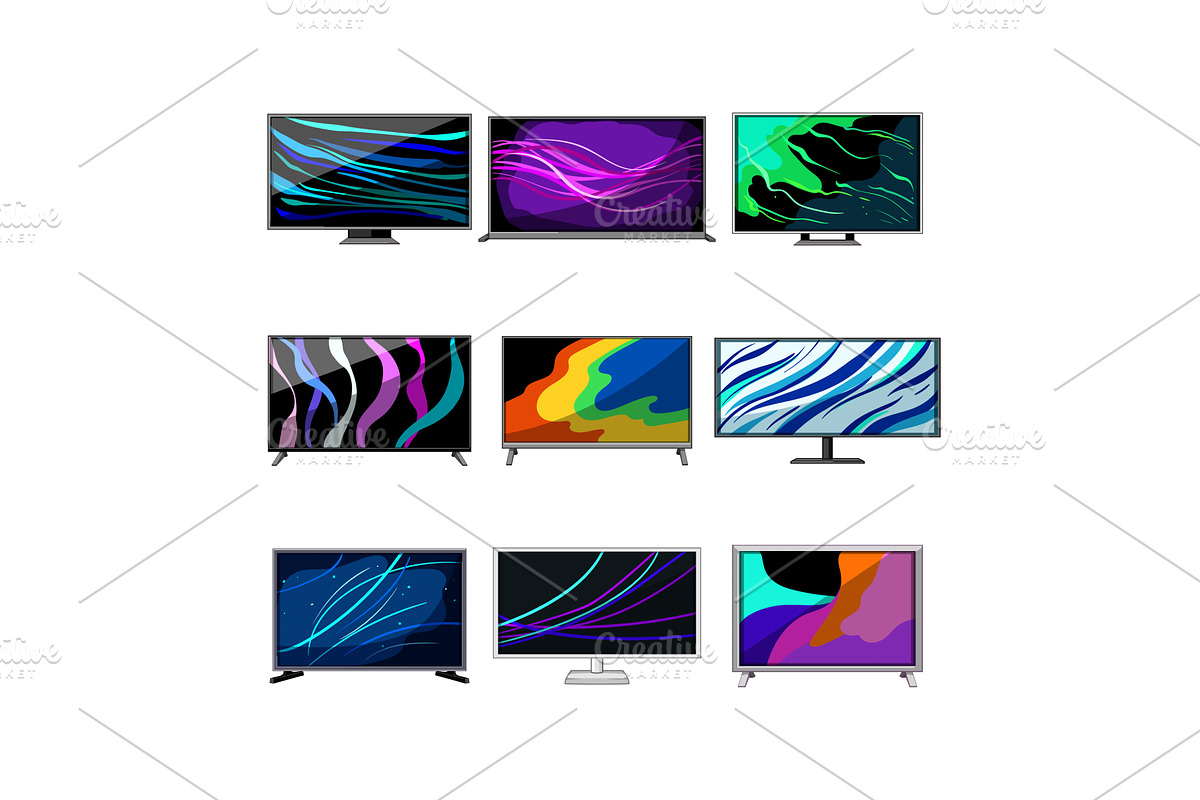 tv screen set cartoon vector, a Technology Illustration by pikepicture