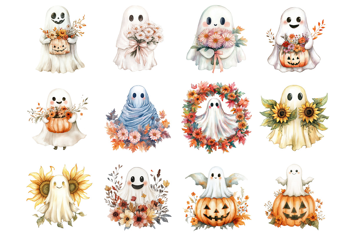 Halloween Fall Flowers Ghost, an Illustration by Design Market (Photo 2 of 3)