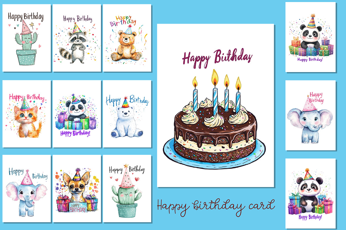 Happy birthday card bundle, an Illustration by Designworld (Photo 1 of 5)