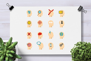 Head Logos Icons Set In Flat Style