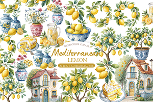 Watercolor Lemon Clipart Bundle, an Illustration by MockupWizard