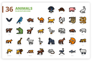 36 Animals Icons X 3 Styles