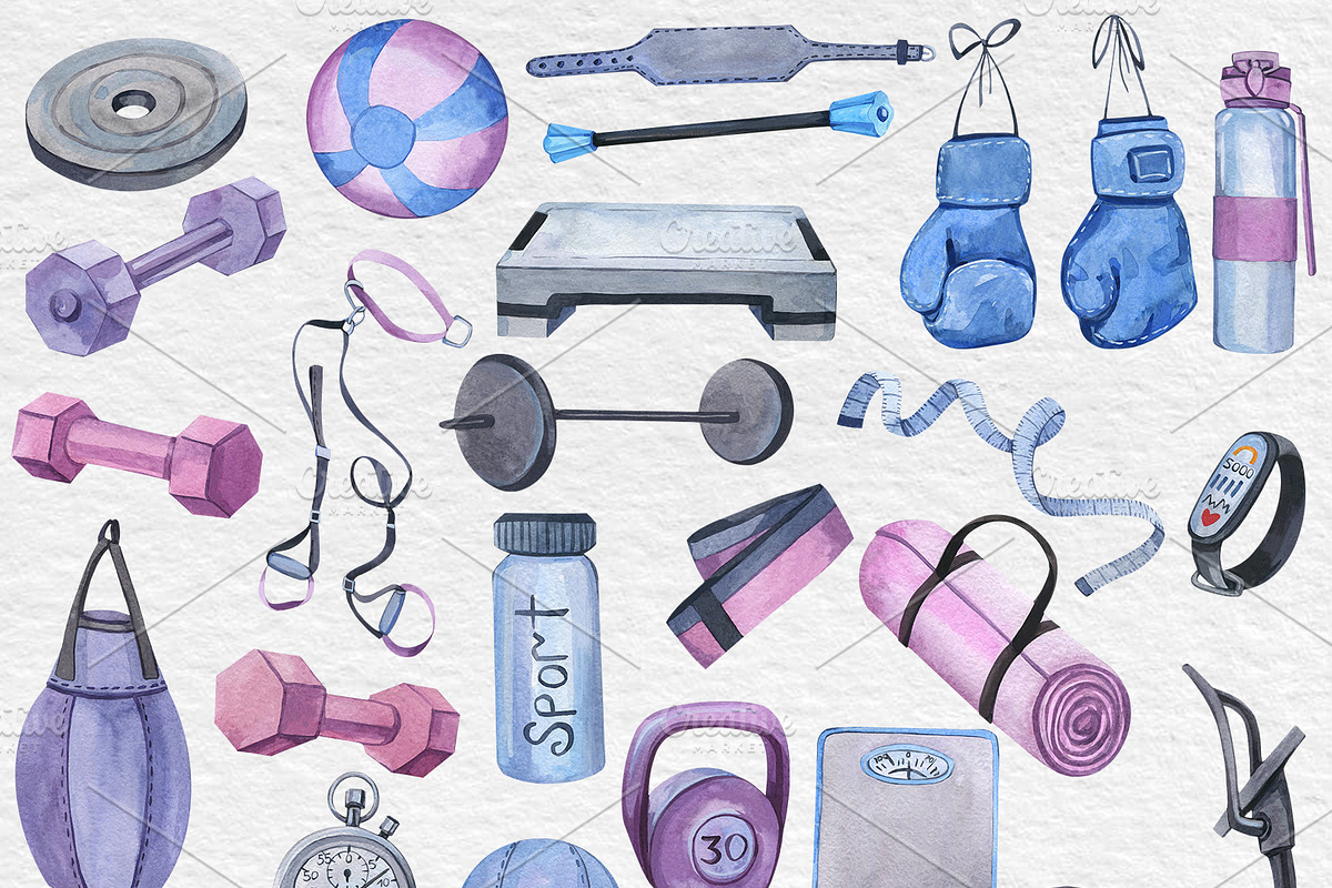 Watercolor Fitness Clipart Workout, an Object Illustration by PatternPalette (Photo 2 of 2)