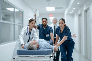 Medical team is moving the patient.
