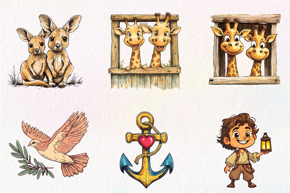 Cute Noah's ark watercolor clip art,, an Illustration by CreationArt (Photo 5 of 9)