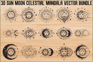 Sun Moon Celestial Mandala Bundle, an Illustration by Gaye Art