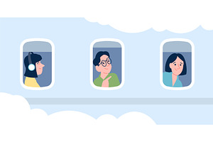 People looking out porthole, a Transportation Illustration by LadadikArt