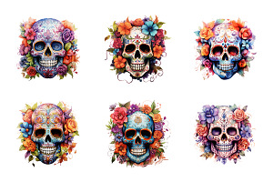 Watercolor Sugar Skull Clipart