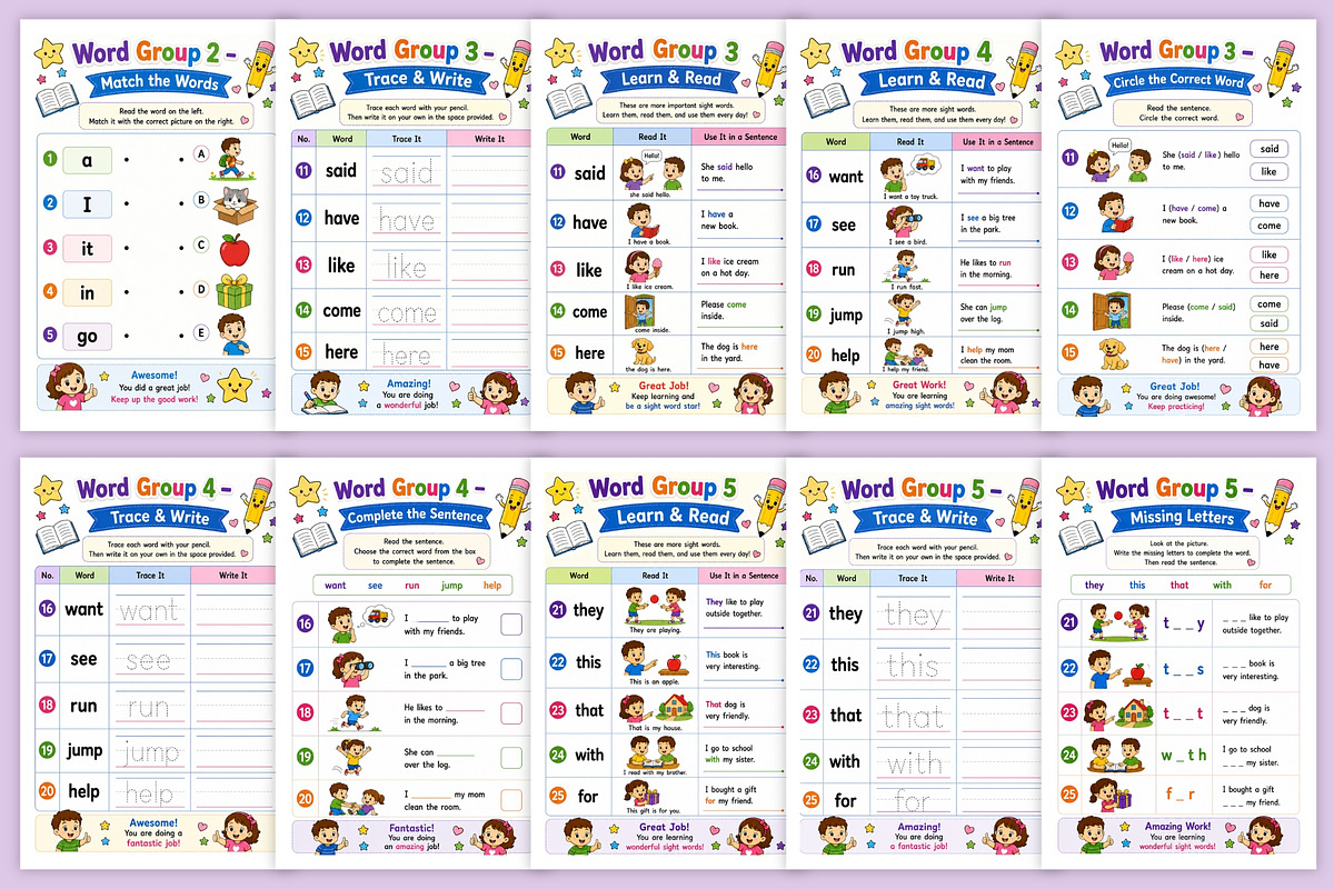 Sight Words Practice Workbook, a Stationery Template by Designmela01 (Photo 3 of 12)