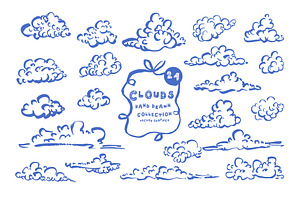 24 Whimsical Hand Drawn Clouds, an Object Graphic by Anada Arty