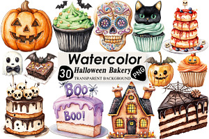 Halloween Spooky Bakery Clipart, an Illustration by Black Bird Studio