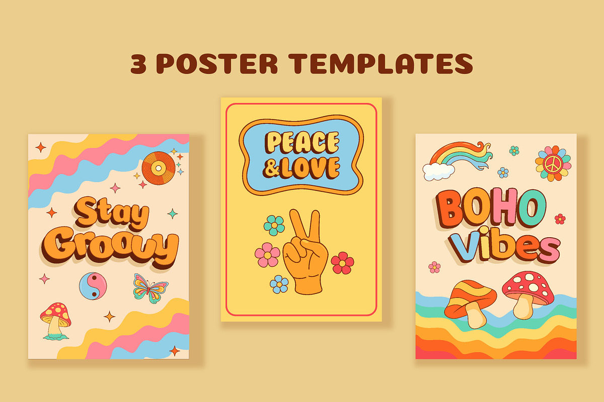Groovy Retro Clipart Set, 70s Boho, a Decorative Illustration by JulyGart (Photo 3 of 7)