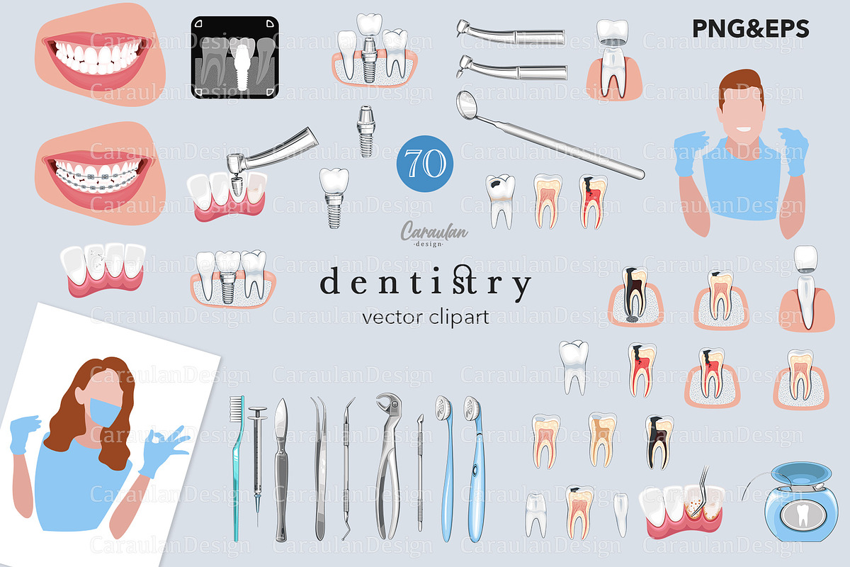 Dentistry Clipart Set, a Healthcare Illustration by Serghei Caraulan (Photo 1 of 7)