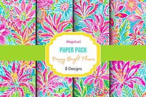 Preppy Bright Flowers Digital Paper