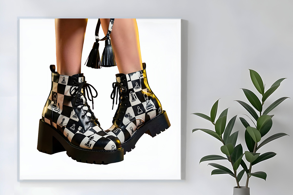 Black and White Checkered Boot Clip, an Object Graphic by Sharon Schwalbe (Photo 1 of 3)