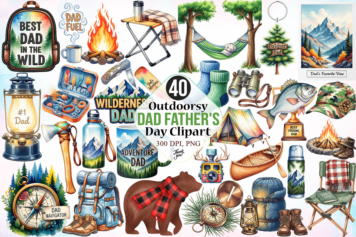 Outdoorsy Dad Father's Day Clipart, a Seasonal Illustration by Canvas Craft (Photo 1 of 8)