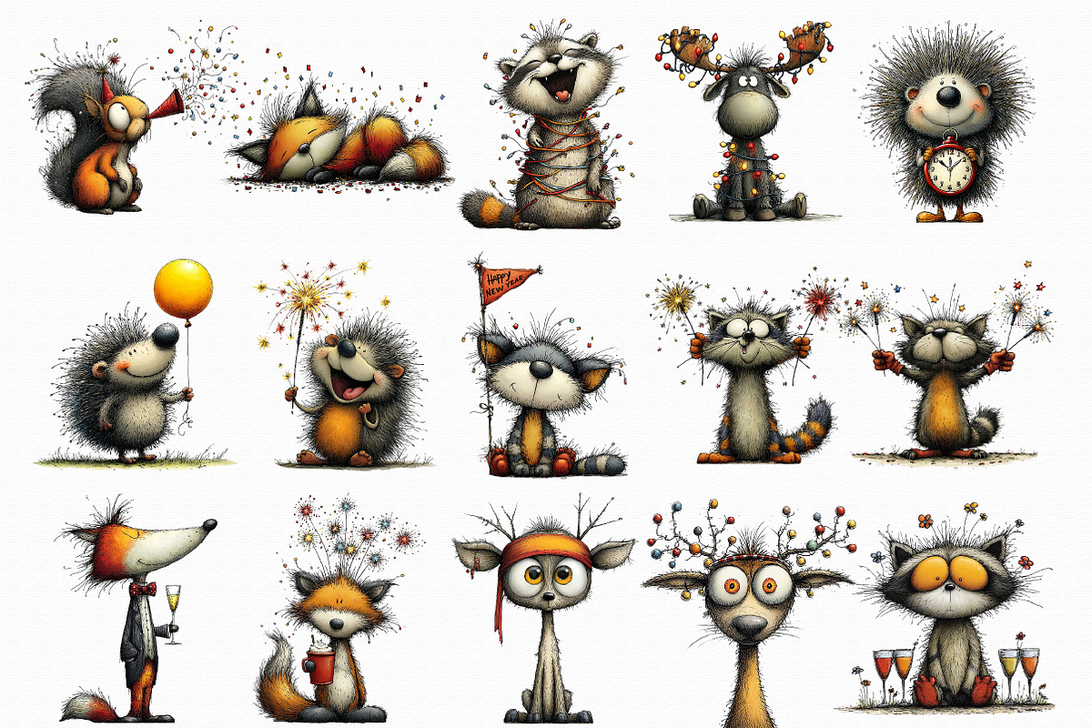 Cute New Year Forest Animals Clipart, an Illustration by Libby Wishes (Photo 4 of 7)