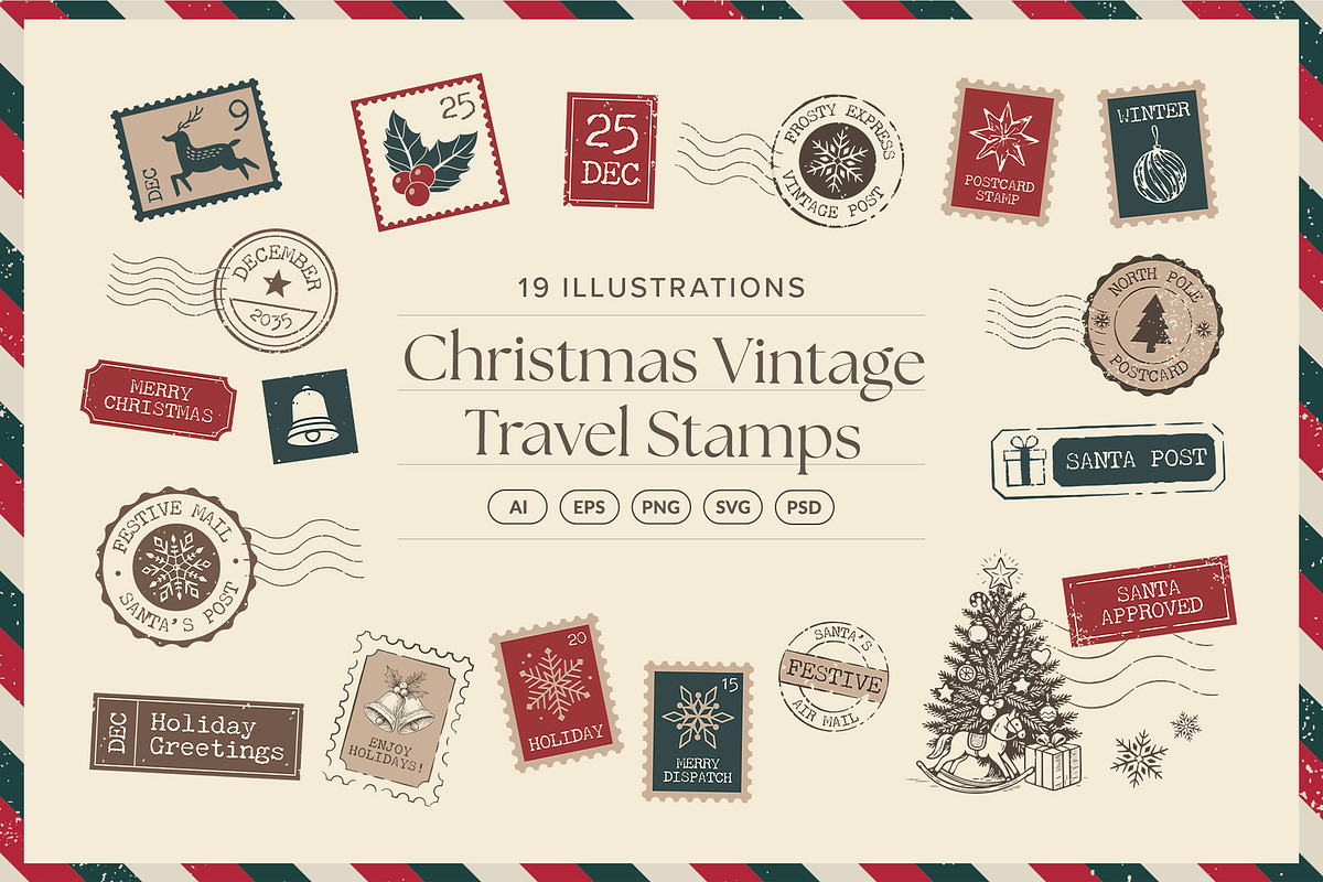 Christmas Vintage Travel Stamps, an Object Illustration by DesignerCandies (Photo 2 of 5)