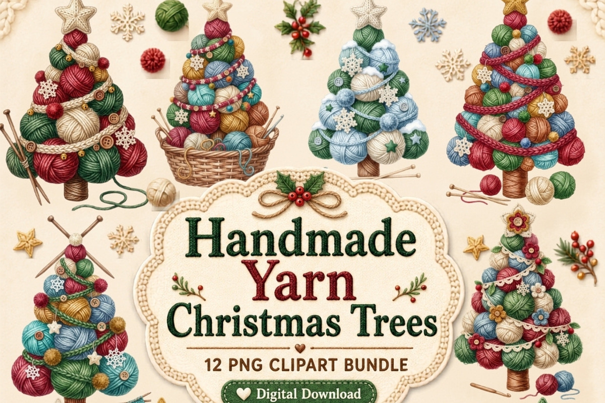 Handmade Yarn Christmas Tree Clipart, a Seasonal Illustration by Tanya Kart (Photo 1 of 10)