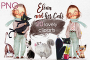 Elena and her Cats, an Animal Illustration by Eve Farb (Thumbnail 2 of 3)
