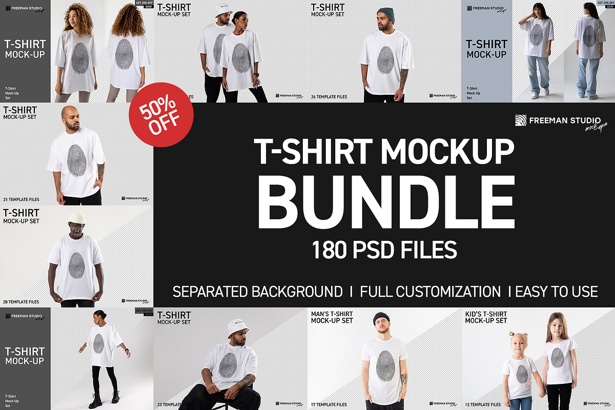 T-Shirt Mockup Bundle, a Shirt Mockup by Freeman Studio (Photo 1 of 13)