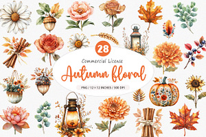 Fall Autumn Floral Clipart, an Illustration by SinaCreation