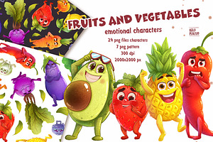 Funny emotion fruits and vegetables
