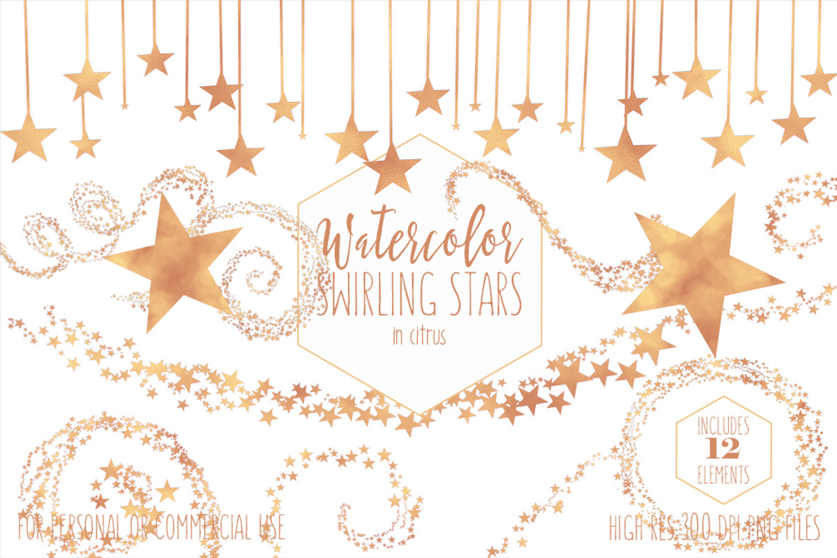Orange Watercolor Star Clipart, an Object Illustration by ClipartBrat Graphics (Photo 1 of 5)