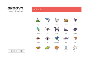 100 Animals Icons - Groovy Series