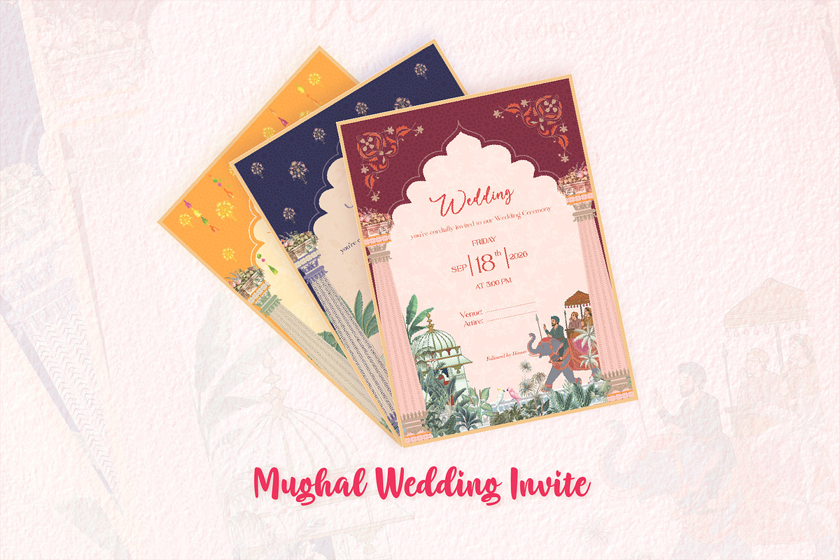 Set of three Mughal wedding invite, an Object Illustration by GraphicsByNaeem (Photo 1 of 3)