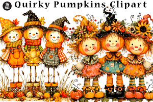 Quirky Pumpkins Clipart, a Seasonal Illustration by CreationArt
