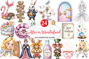 Vintage Alice in Wonderland Clipart, an Illustration by Watercolor design (Thumbnail 1 of 4)